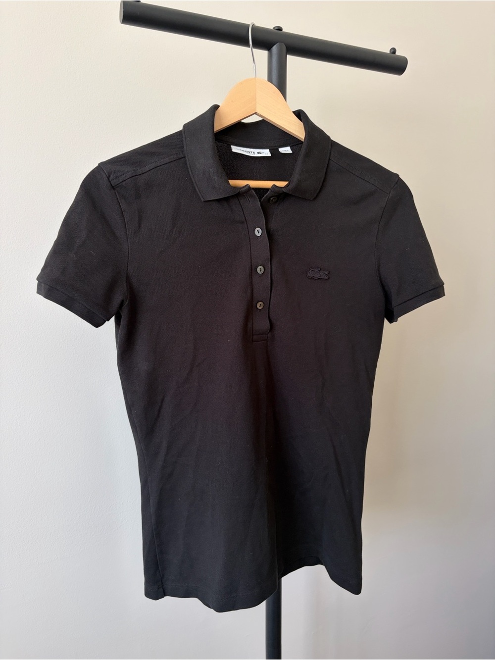 Lacoste Black Polo Shirt with Tone-on-Tone Crocodile